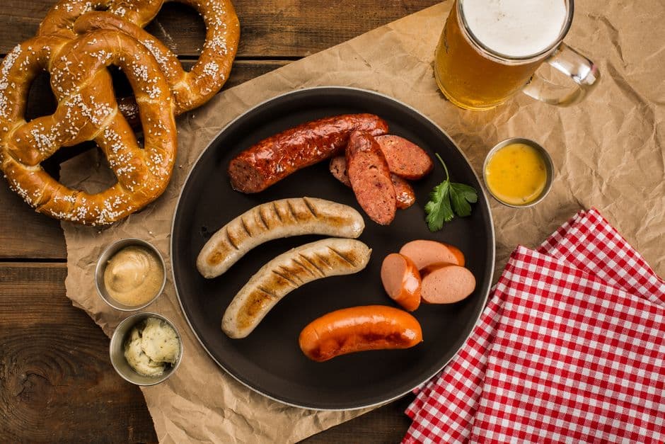 Bavarian Weisswurst with Sweet Mustard and Pretzel