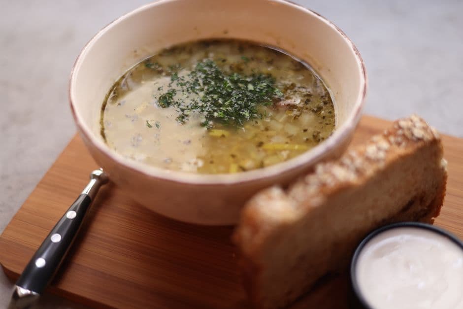 Molokhia (Egyptian Jute-Leaf Chicken Soup)